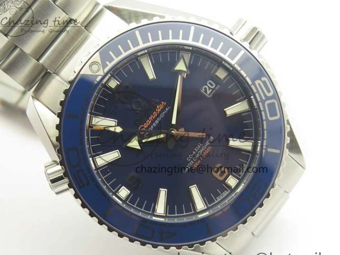 0428 Planet Ocean 2016 43.5mm SS Blue Bezel OM 1:1 Best Edition Blue Dial on SS Bracelet A8900 V WellDesigned 8029